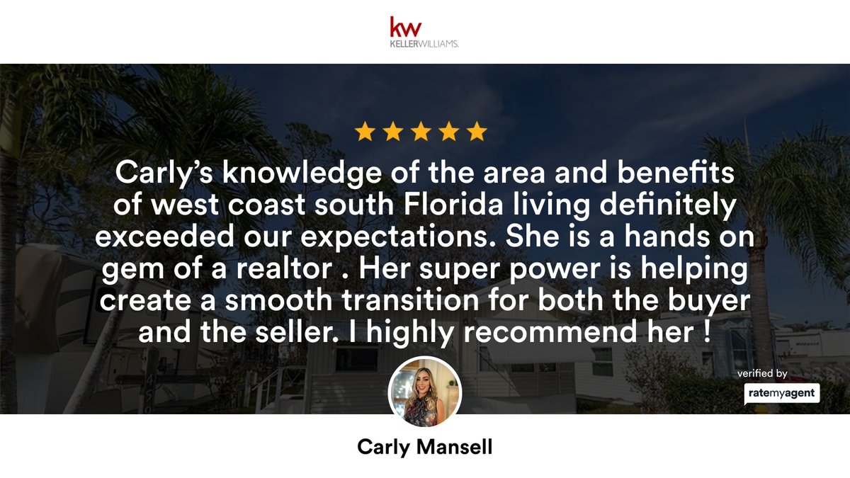 MovingWithCarly's tweet photo. My latest RateMyAgent review in Naples.
🏡✨ Thank you to everyone who trusts me with their real estate goals. Your support means everything! 

See more reviews: https://t.co/2PMPFoRxui

#RateMyAgent #RealEstateReviews #HappyClients #NaplesFLRealEstate #MovingWithMansell https://t.co/Mq7B5FGNX1