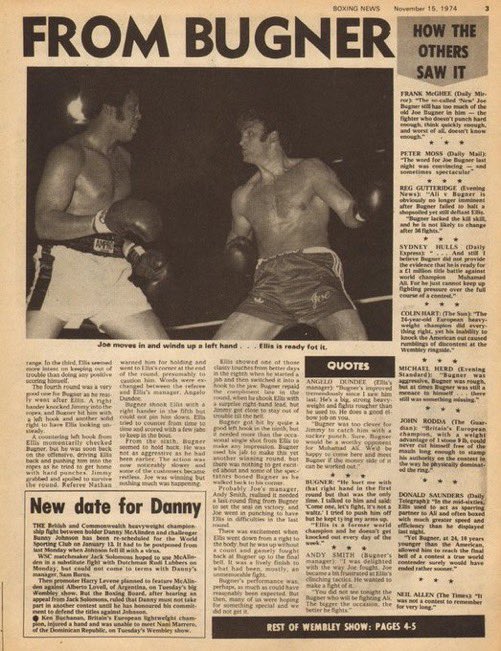 HarryHaris48861's tweet photo. November 12, 1974 - Jimmy Ellis vs. Joe Bugner, heavyweight boxing match from London, England. Bugner wins 10 round decision over the former world champion Ellis, dropping him in the 10th round. #JoeBugner #boxing 🥊 https://t.co/uC2MzjzGPy