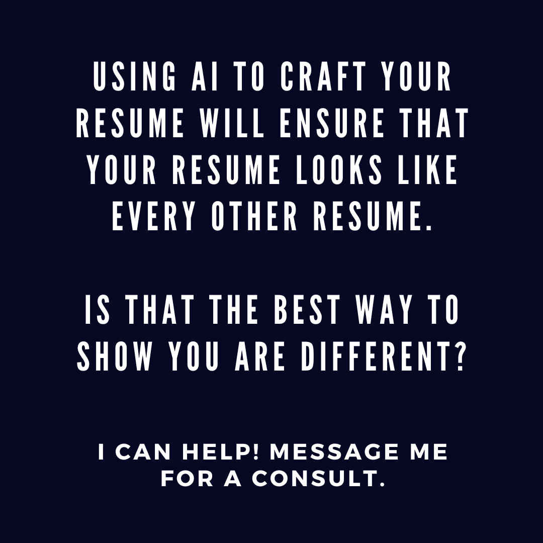 Please, stop using AI to write your resume. It will lack the very best parts of you, the parts that employers need to see. AI resumes lack differentiation and personalization. 

 #Resume #Resumes #ResumeRefresh #CreativeEdgeResumePros #Interview #InterviewPrep