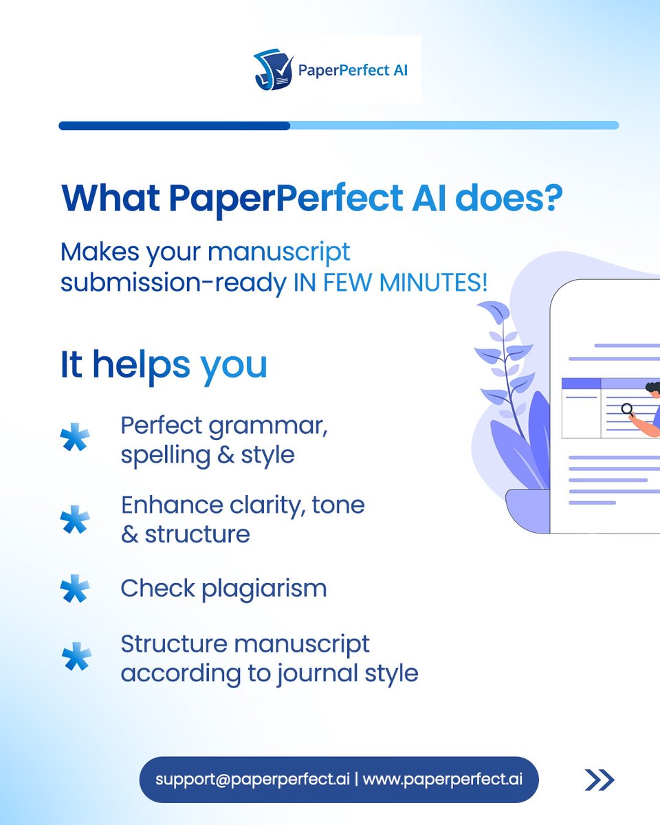 PaperPerfectAI's tweet photo. Your research is brilliant; now make sure your manuscript matches!

PaperPerfect AI: perfects grammar, enhances clarity, and standardizes formatting so your work gets published, not rejected. 

#PaperPerfectAI #ResearchWriting #AcademicTools #PhDJourney #ScientificWriting https://t.co/DhxirNpK34
