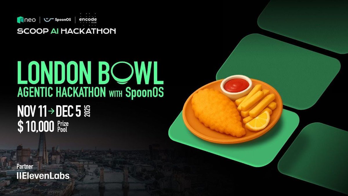 coinlaw_io's tweet image. Latest: London gears up for the Scoop AI Hackathon! Developers worldwide unite to craft the next wave of intelligent AI using SpoonOS. $10K up for grabs in an intense Battle Royale-style coding event🔥

#AIHackathon #Web3 #SpoonOS