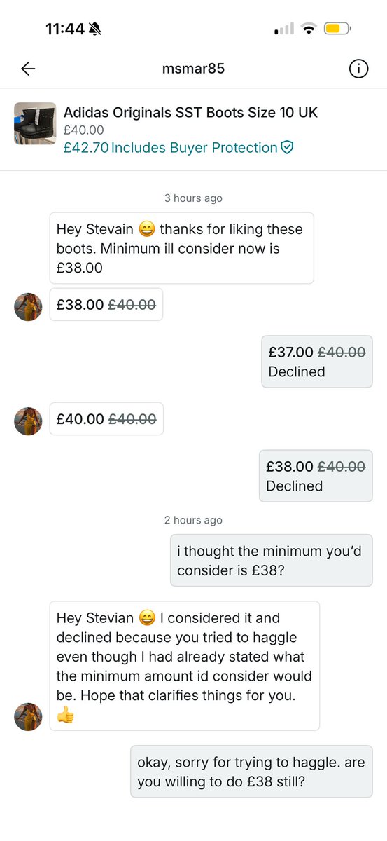 iamstevain's tweet photo. this is the kind of bullshit that we’re dealing with now on @vintedUK @vinted. a site that is made for second hand selling and negotiating; i asked for a fair price and apologised for offending the seller only to be blocked when i tried to buy it at the price she wanted. #vinted https://t.co/0Ehtyoe7j2