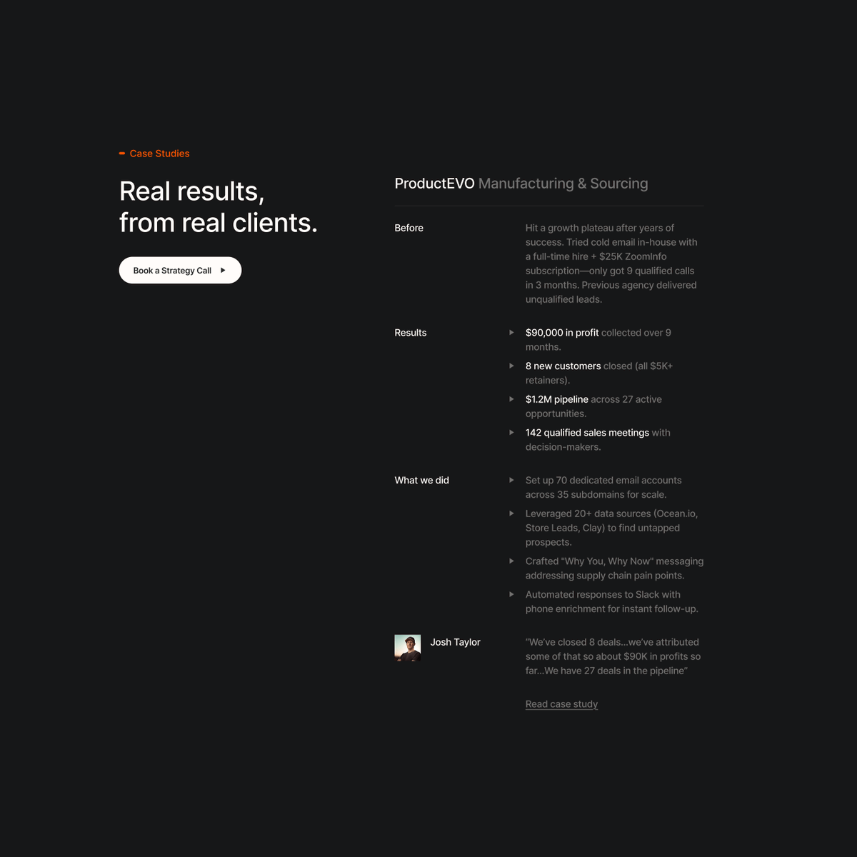 wiktorbrz's tweet photo. This new design gave my client 7 new leads.

Everything withing a few days.

Here's how:

- Short hero video, with the founders explaining exact outcomes clients get.

- 'Trusted by' section with B2B logos and real results underneath acting as big credibility proof.

- Simple and clear roadmap/process of what happens, how long, and how.

- 4 main benefits listed with the pain points of their ideal target audience.

- Case studies showing what they did and what the results were.

- Free value (email templates) with form CTA that can lead to converting them into actual paying clients.

Focus on results, make it look good afterwards.