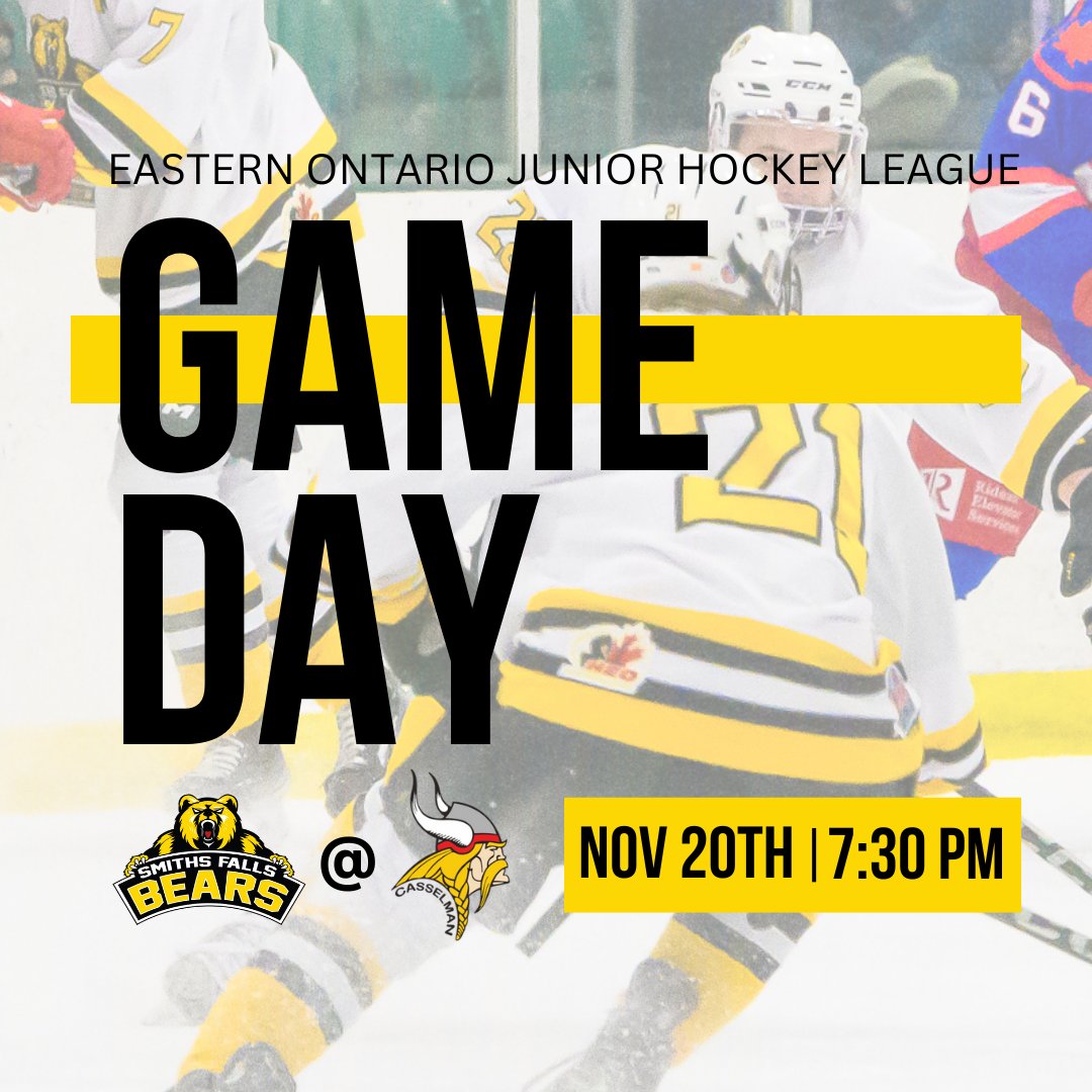GAME DAY!

Jr Bears back on the road this evening to face off against the Casselman Vikings! Catch all the action on FloHockey.

Puck drop at 7:30 PM.

#dontpokethebear