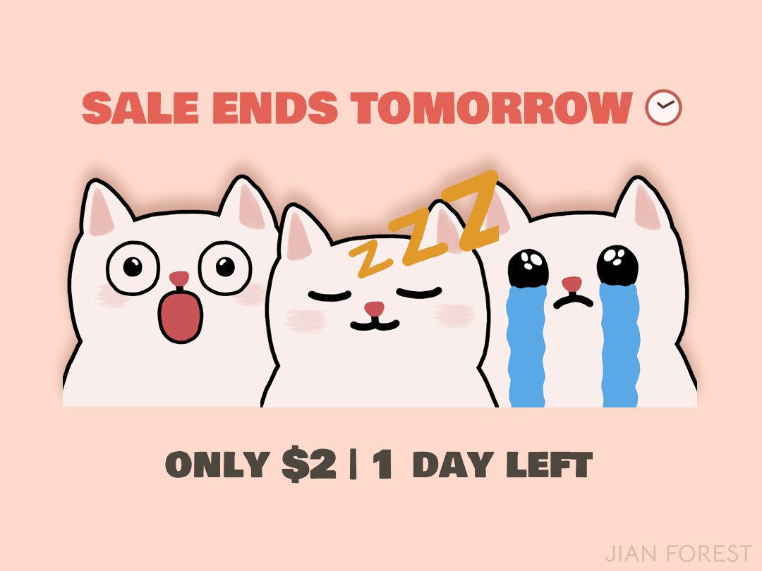 Jian_Forests's tweet photo. ⏰ LAST DAY for 50% OFF!
Get the emote pack for only $2 🐱
Ends tomorrow 👇
https://t.co/ufTWrwaOjC https://t.co/FkHOu7M6PW