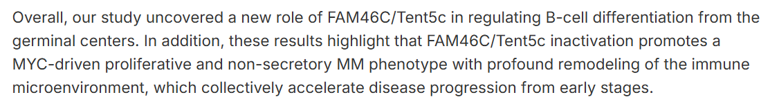 mtmdphd's tweet photo. FAM46C/Tent5c inactivation accelerates multiple myeloma progression from early stages &amp; remodels the bone marrow immune microenvironment in preclinical models [Nov 3, 2025] Carmen Vicente et al. #ASH25 abs25-2794 PID 1027 https://t.co/bq1Nq7tS8Y #mnmsm #camoldx #camicroenv https://t.co/kUHHcer0Oo