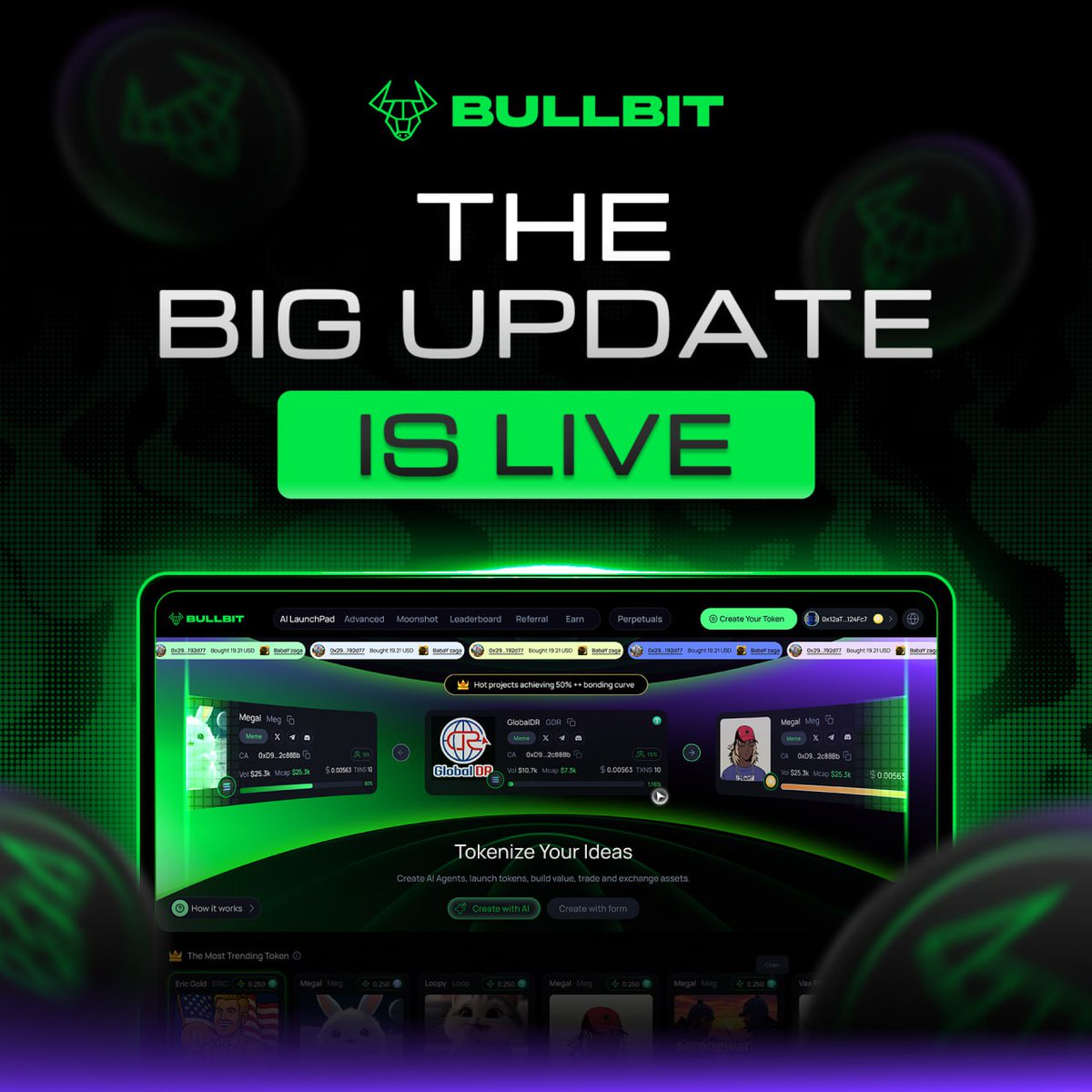 Bullbitai's tweet image. ⚡️ The BIG UPDATE is LIVE

The new Advanced Function - Dex Scanner is NOW live.

📊 All Data in One View: See Volume, TXs, Market Cap, &amp;amp; Liquidity.

🔍 Powerful Filters: Find Trending, Gainers, or New tokens instantly.

🛒 Buy on the Same Screen: No more switching apps.

In meme…