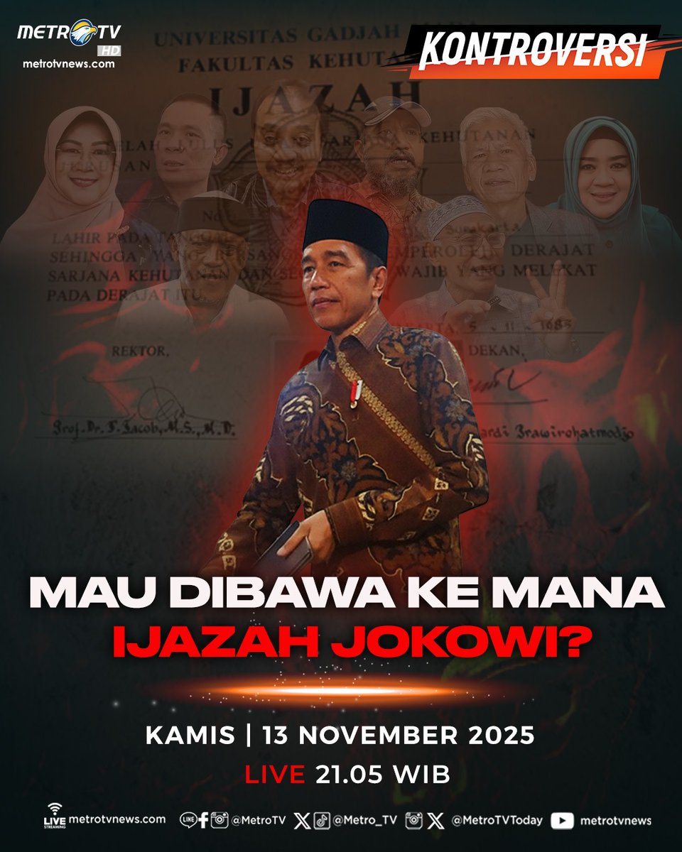 Metro_TV's tweet image. Polemik ijazah Joko Widodo berlarut-larut. Pernyataan UGM mengenai keaslian ijazah presiden ketujuh itu, tak sanggup meredam rentetan tuduhan bahwa ijazah Jokowi palsu. Jokowi menduga, ada agenda besar politik, lewat tuduhan itu.

Di tengah bergulirnya sidang gugatan terkait…