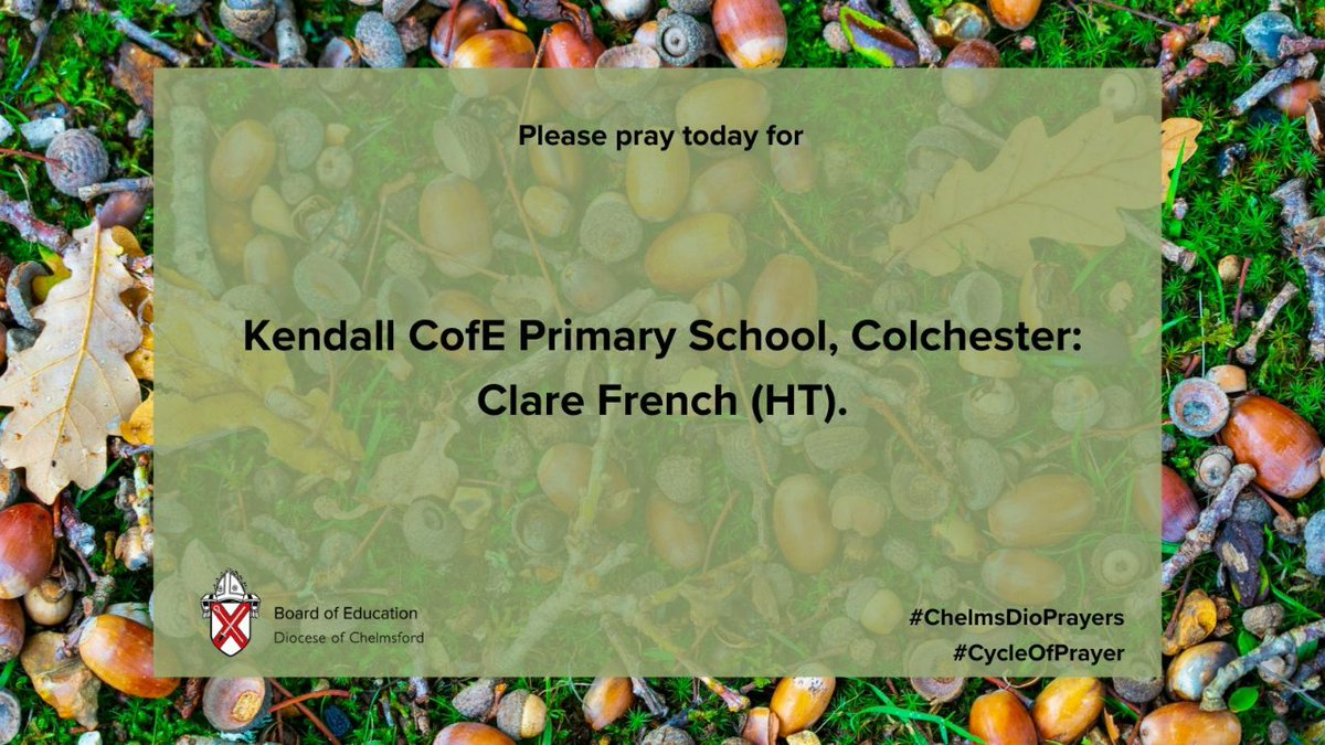 Please pray for the pupils, teachers, staff and leaders at:

Kendall CofE Primary School in Colchester, and Headteacher Clare French.                                                   

#CycleOfPrayer #ChelmsDioPrayers