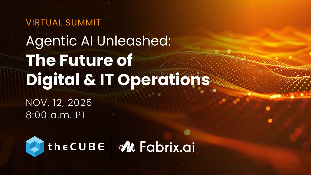 theCUBE's tweet image. Join @theCUBE LIVE at @TheFabrixAI’s #AgenticAIUnleashed! 🚨

Get exclusive insights into how #AgentOps is transforming digital + IT operations with #AI, #data and #automation at scale.

📺 Stream NOW:
x.com/i/broadcasts/1…

#AIOps #AgenticAI #FabrixAI #LiveNews