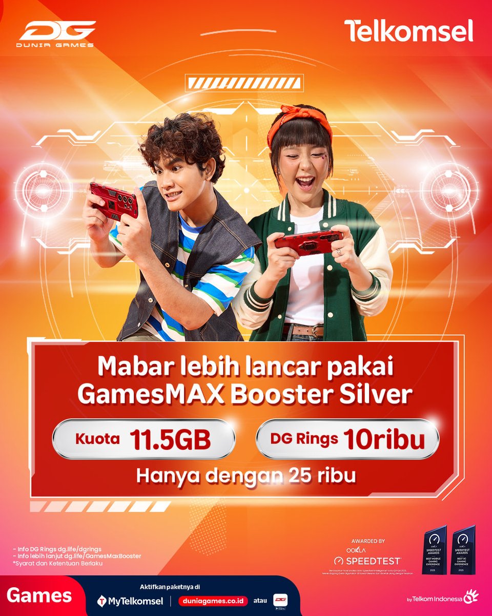 Ya iyalah..gimana nggak ngebut?

Aktifin GamesMAX modal 25rb udah dapat kuota 11.5GB dengan low latency yang bikin nge-game jadi makin asyik. Pluss dapat 10rb DG Rings buat jajan voucher game😎

Cus, buruan aktifin langsung di MyTelkomsel!

#BukaSemuaDuniaGames