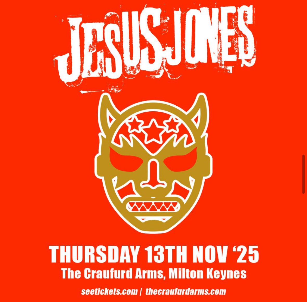 We’re delighted to have been added to the <a href="/jesusjonesband/">Jesus Jones</a> Milton Keynes show tomorrow night at <a href="/craufurdarmsmk/">The Craufurd Arms</a> 🌹

Last tickets 🎫 - seetickets.com/event/jesus-jo…