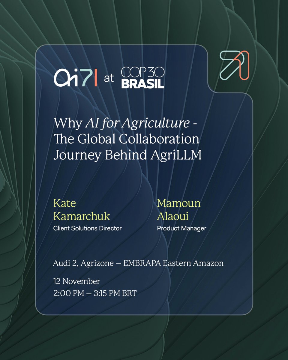 ai71official's tweet image. At @Cop30noBrasil, the @embrapa AgriZone brings the spirit of the Global Mutirão to life, turning climate mobilisation into a tangible public experience where anyone can see how science and technology are shaping sustainable agriculture.
Invited to this global showcase, AgriLLM…