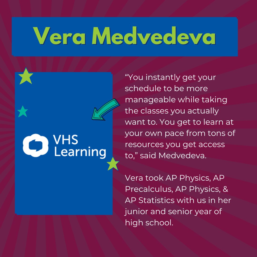 VHSLearning's tweet image. ✨Today’s student spotlight is on Vera Medvedeva!✨
Vera took our courses throughout her high school journey. 📚

Check out her video to see what Vera thought about taking these courses! 💻
 
 youtube.com/watch?v=iNBB15…
 
 #studentsuccess #learning #studenthighlight #onlinecourses