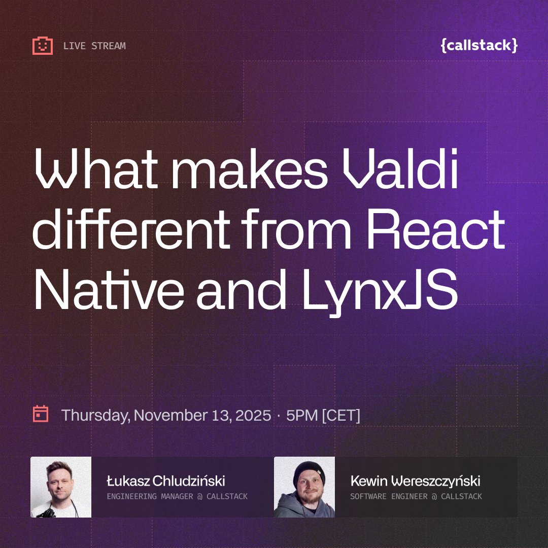 lukasz_app's tweet image. New framework alert: Snapchat&apos;s Valdi: github.com/Snapchat/Valdi

We’ll go live this Thursday (Nov 13, 5 PM CET) to see what it’s really made of.

Setup, docs, early dev takes – and how it stacks up against React Native &amp;amp; LynxJS.

Join here: 
📺 Watch here: clstk.com/3XlyfFc
