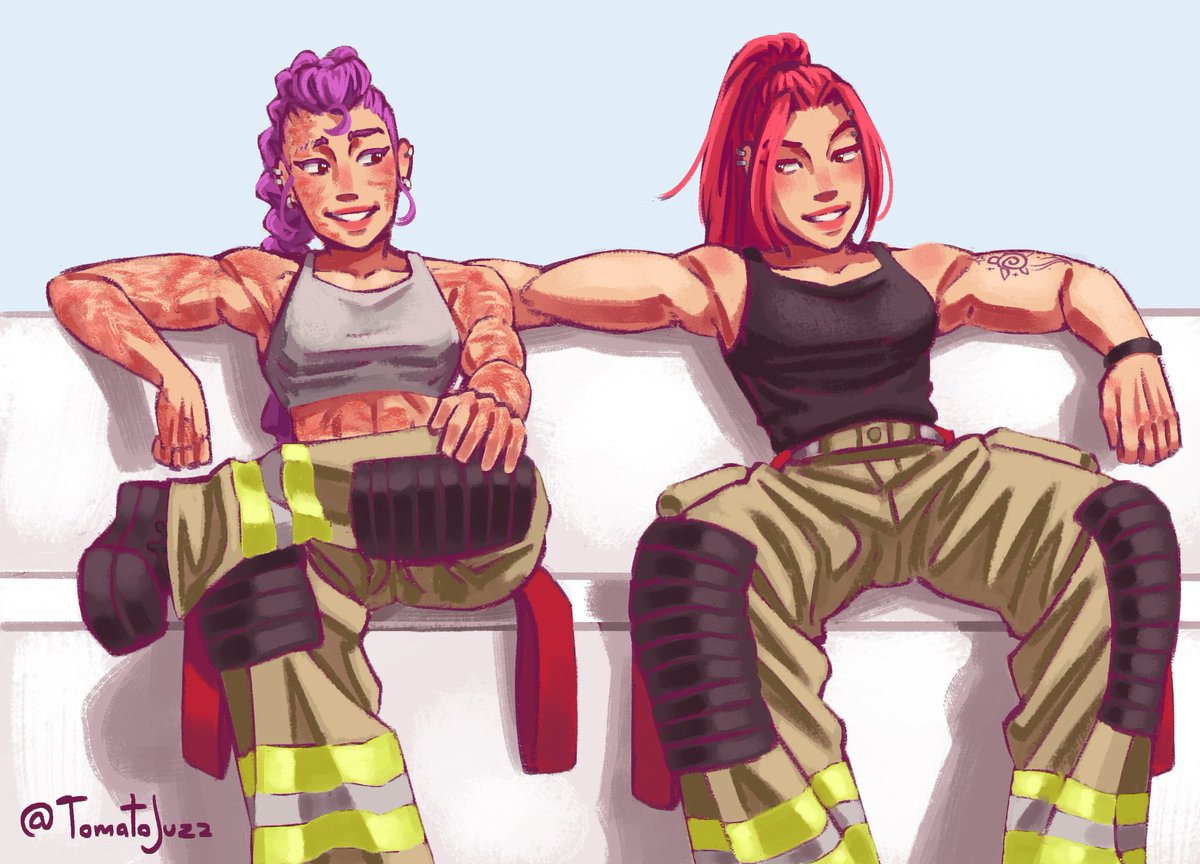 so it was tomorrow...
rumira from <a href="/wandesal_/">gwen💫🦪💚💜🩷💛💙TILT AOTY</a> firefighter au <333 (your brain queen 🤌✨), I love the concept of rumi's patterns being burn scars on a modern setting #KPOPDEMONHUNTERS