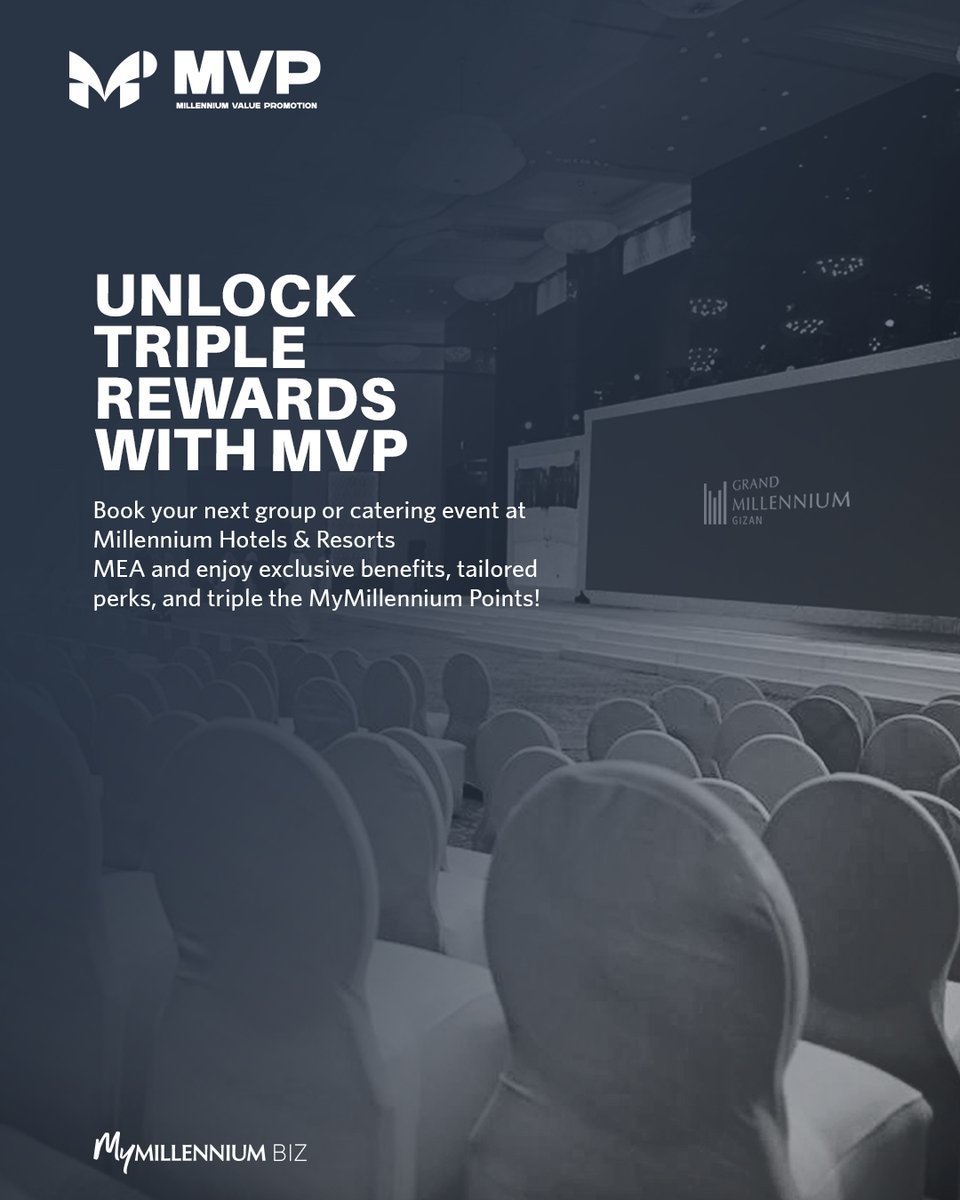 Some events don’t just happen, they’re crafted to be remembered.
At Grand Millennium Gizan, your event becomes a story of connection, success, and reward.
With MyMillennium BIZ (MVP), every booking gives back.
🌐 Book now: bit.ly/3Xosmad

#GrandMGizan