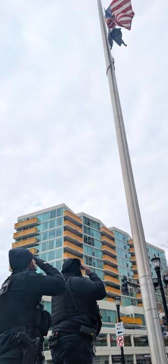 Yesterday, we stopped by the Fountain Square Veterans Memorial Wall to stand alongside local veterans in the cold and honor those who have served and sacrificed for our country.