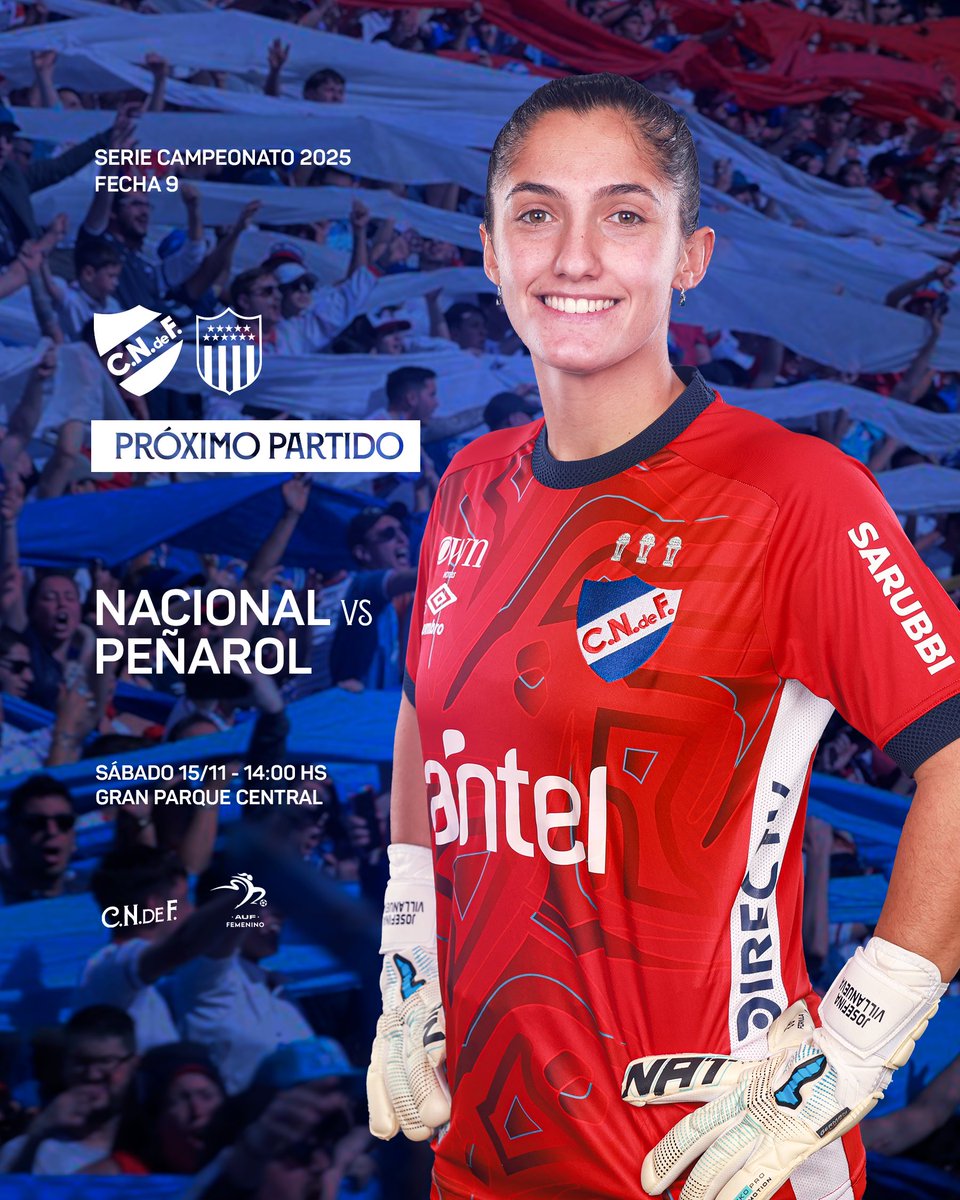 CNdeFfemenino's tweet photo. 🔜 𝑭𝒆𝒄𝒉𝒂 9️⃣ | 𝑺𝒆𝒓𝒊𝒆 𝑪𝒂𝒎𝒑𝒆𝒐𝒏𝒂𝒕𝒐

🗓️ Sábado 15/11
🕑 14:00h
🏟️ Gran Parque Central
🆚 Peñarol
🎟️ Solo hinchas del Decano
Socios gratis | No socios $150
https://t.co/JVAZNz2mqr | Redpagos
📺 AufTv

¡Vamos Nacional! 🔵⚪️🔴 https://t.co/11IEmTa8He