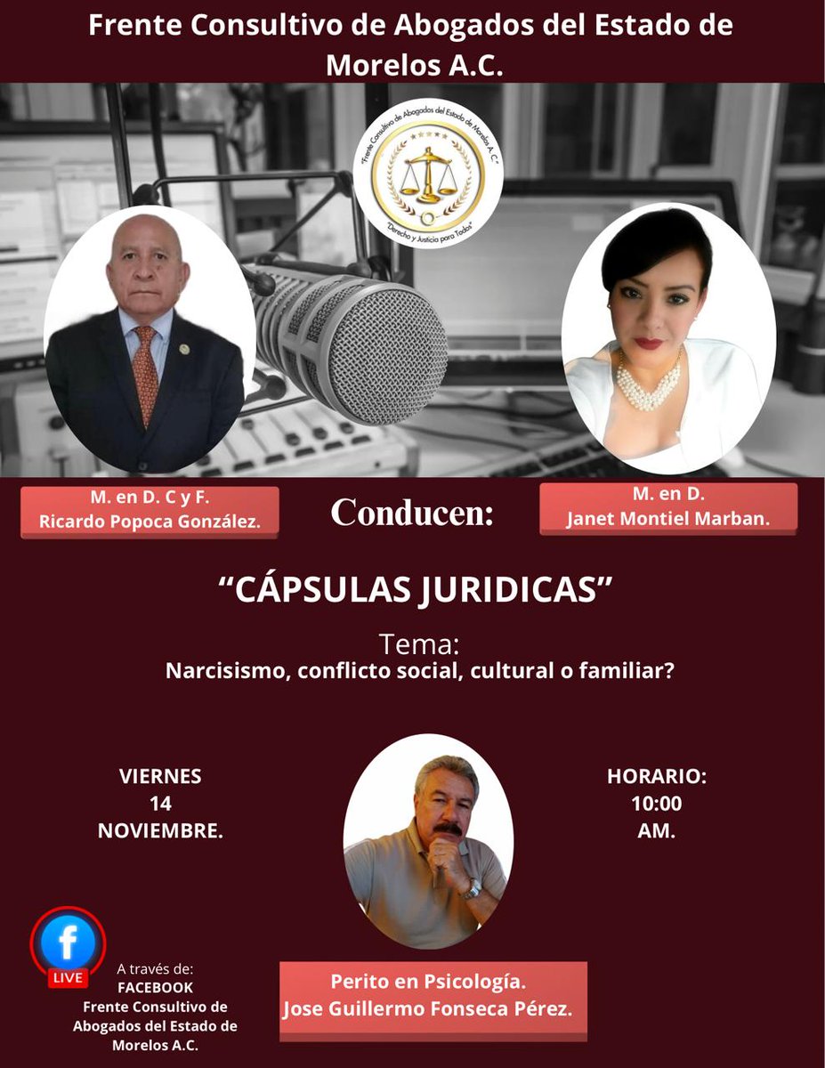 RicardoPopoca's tweet photo. Cápsulas Jurídicas del Frente Consultivo de Abogados del Estado de Morelos, les invita a escuchar su programación! https://t.co/B3Xot8AT7C