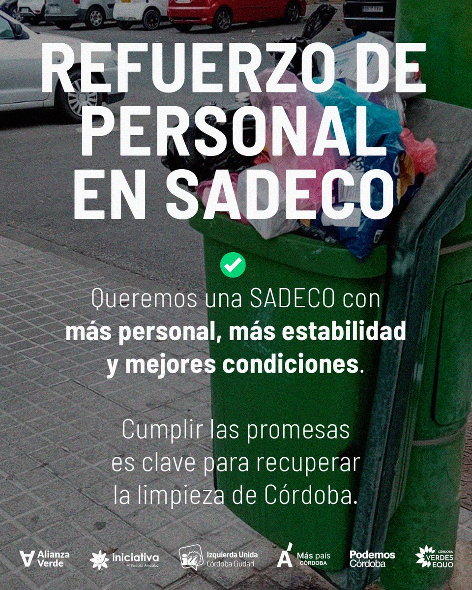 🧹Mañana llevamos al Pleno un Plan Integral de Limpieza por barrios 🚛, más empleo público en Sadeco, una auditoría independiente 🔍 y un plan urgente de desratización 🐀. 

Córdoba merece estar limpia, cuidada y gestionada con transparencia 🌿💪