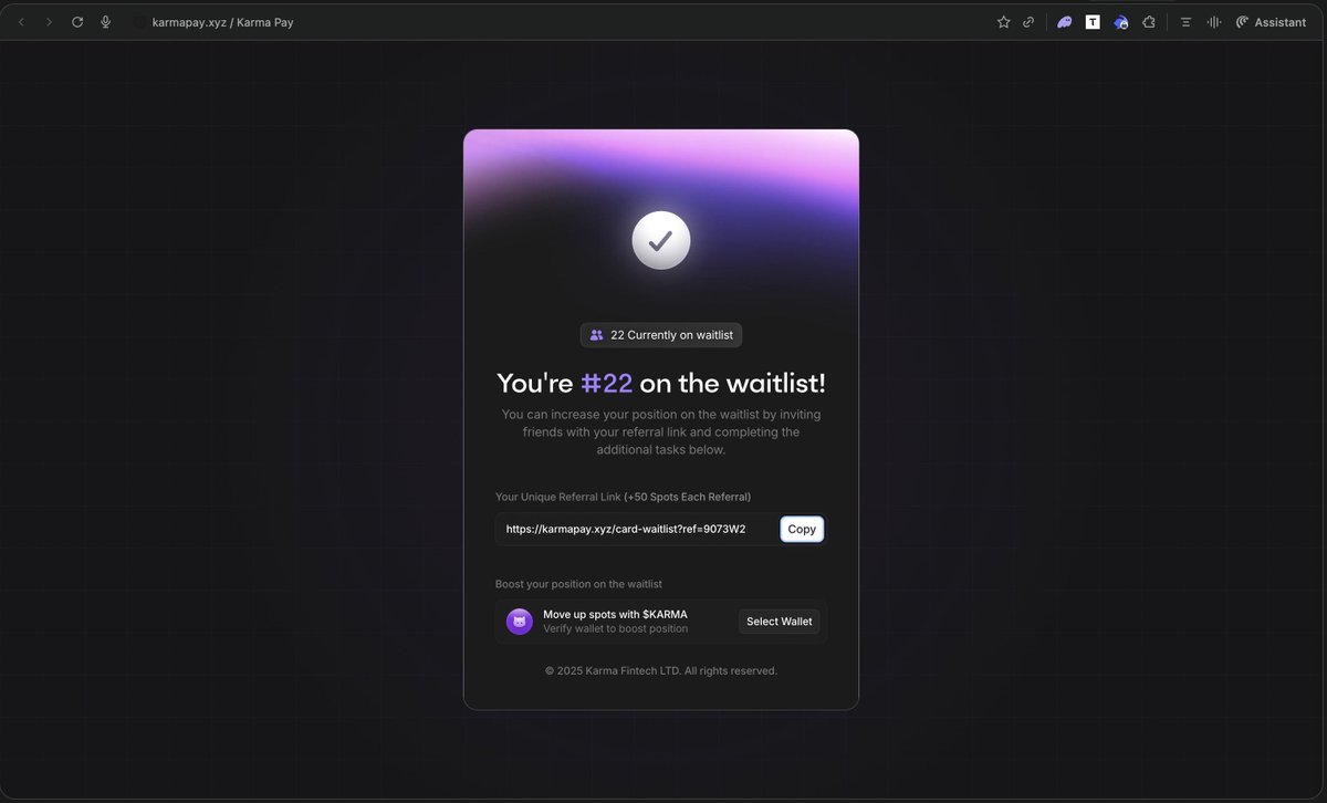 <a href="/KarmaWallet/">Karma</a> team clearly on a different level. 

<a href="/ghoshal/">Bobby from Dupe.com</a> from $DUPE suggested a waitlist yesterday, a bit more than 24h and it's here!

Looks great as well!