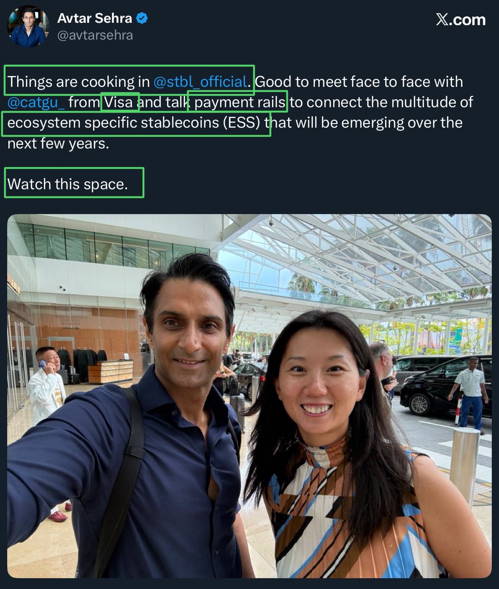 ShillMasterGemz's tweet image. Visa moving deeper into stablecoin payments - and seeing @avtarsehra in those circles says a lot.

$STBL and $USST are literally building the compliant, yield-backed layer Visa maybe connects with 👀