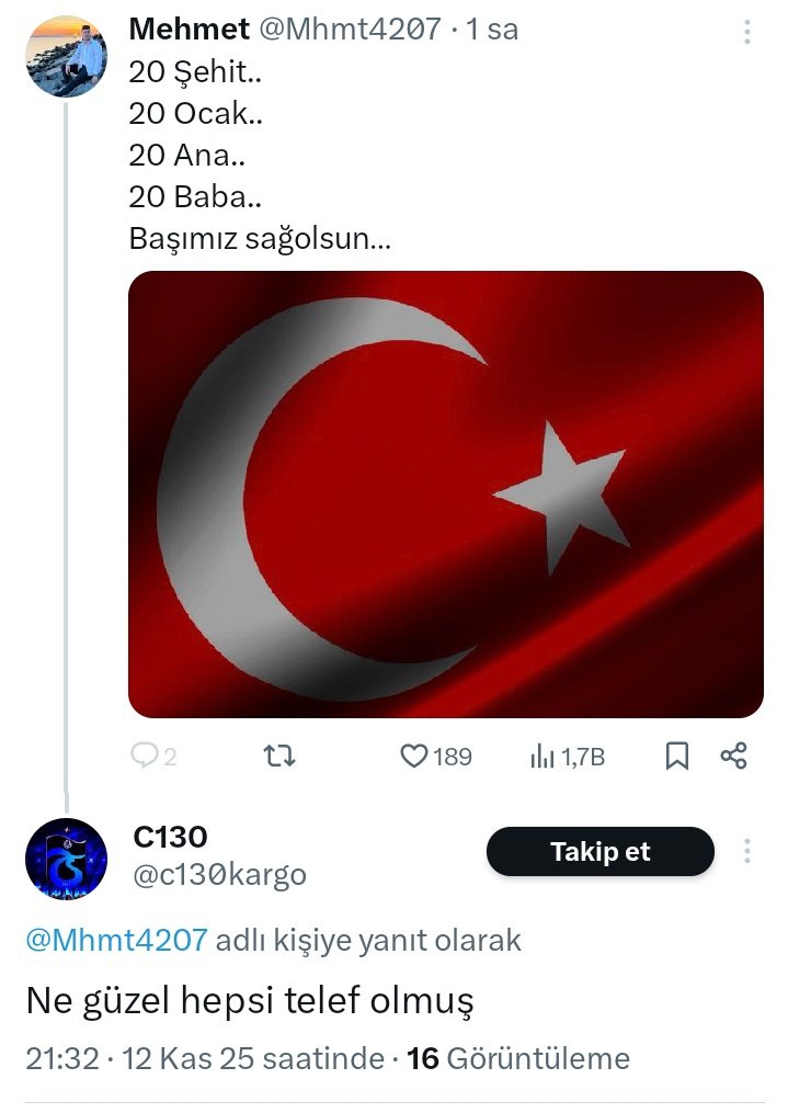 Uçak kazasında şehit olan 20 askerimize "it" diyen bu kansız için bir şeyler yapmayacak mısınız? 

<a href="/EmniyetGM/">Türk Polis Teşkilatı</a> <a href="/TC_icisleri/">T.C. İçişleri Bakanlığı</a> ?