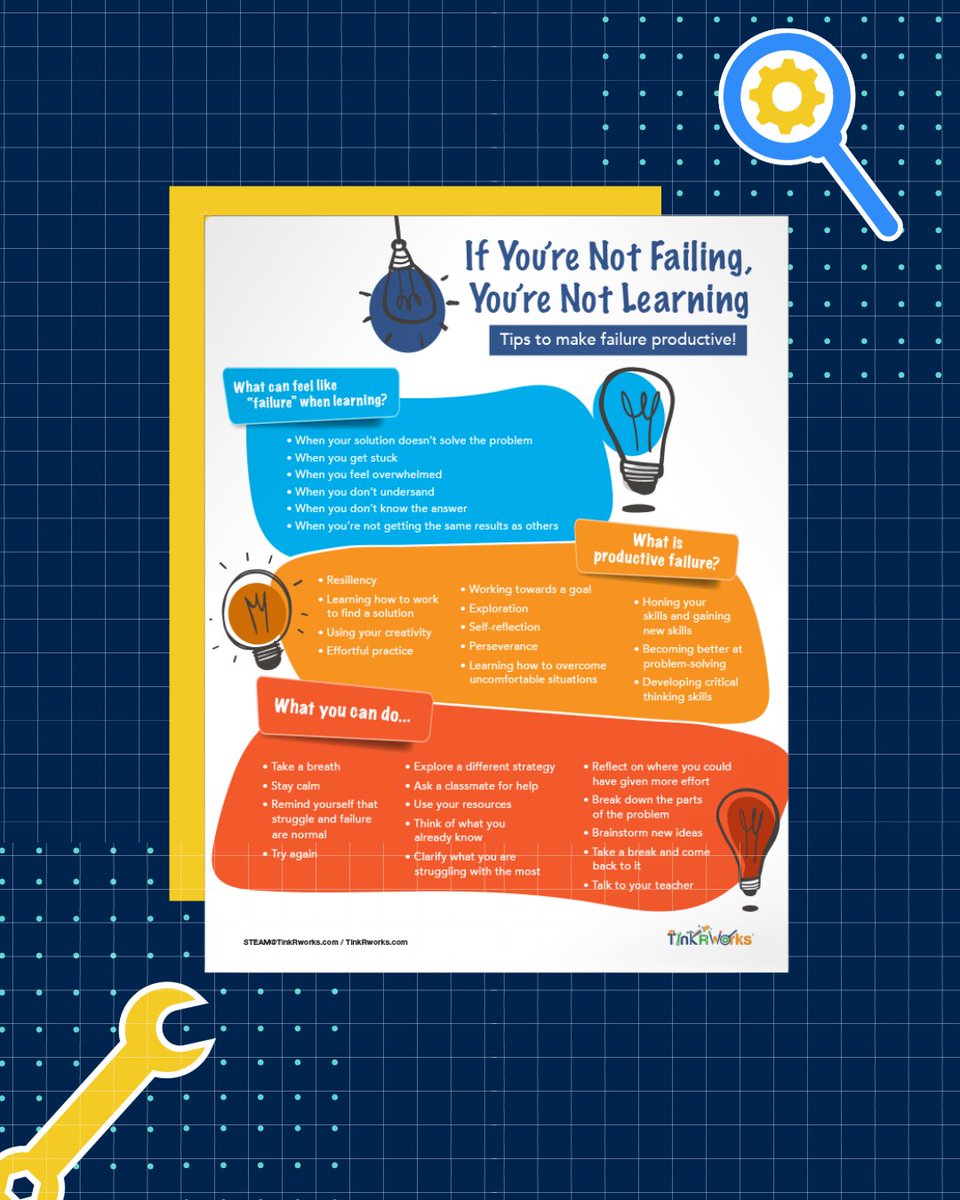 Failure isn’t the end—it’s the first step to bold discovery! Empower your students to see mistakes as fuel for growth with our Making Failure Productive Tip Sheet. Let’s build resilient, innovative thinkers together! bit.ly/4hUsxDB  
#STEAM #STEMEducation #STEAMEducation