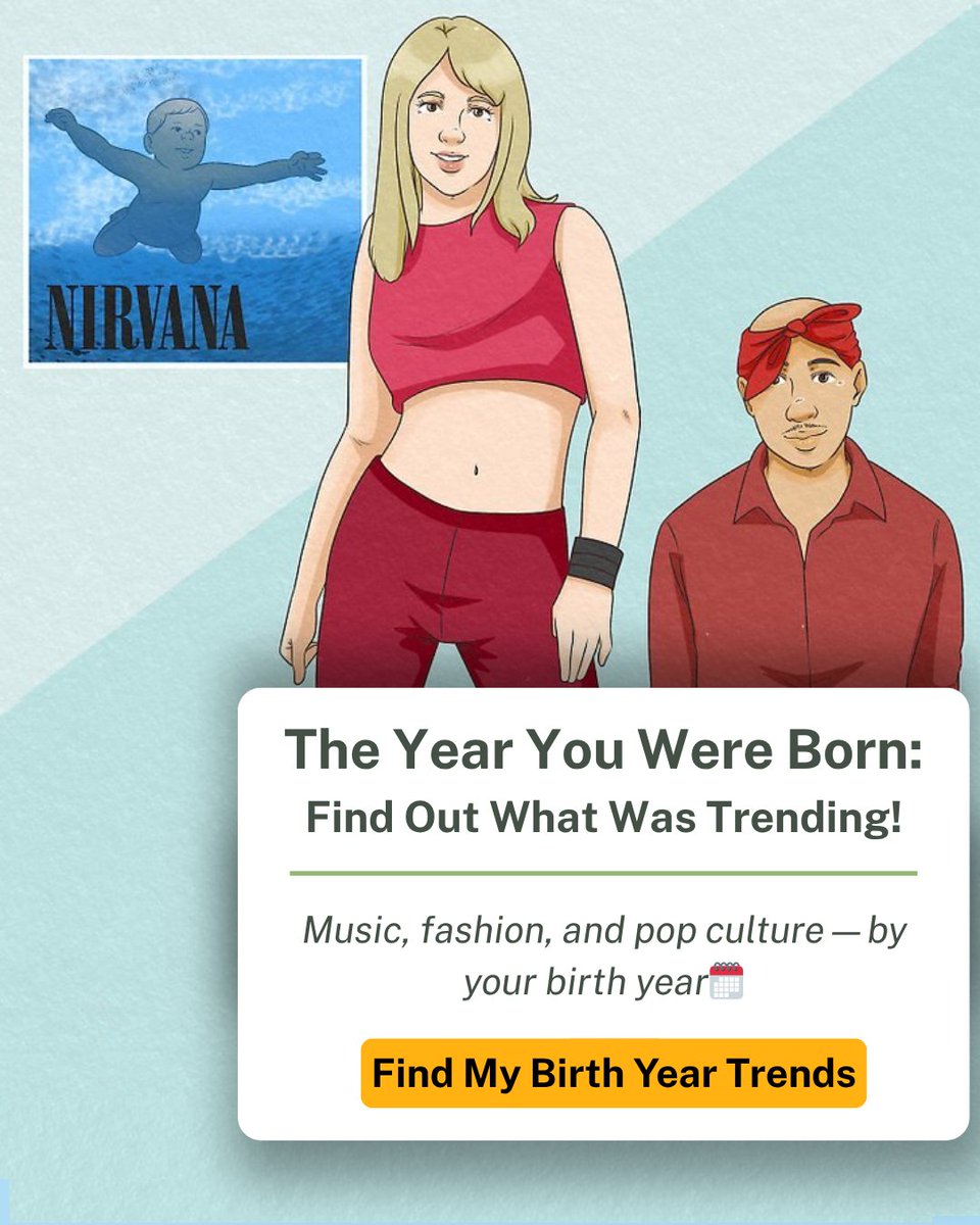 wikiHow's tweet image. What defined the world when you arrived? Find out now! We&apos;ll tell you the #1 song, the must-wear fashion trend, and the massive pop-culture moment from your birth year🗓️
wikihow.com/Year-You-Were-…