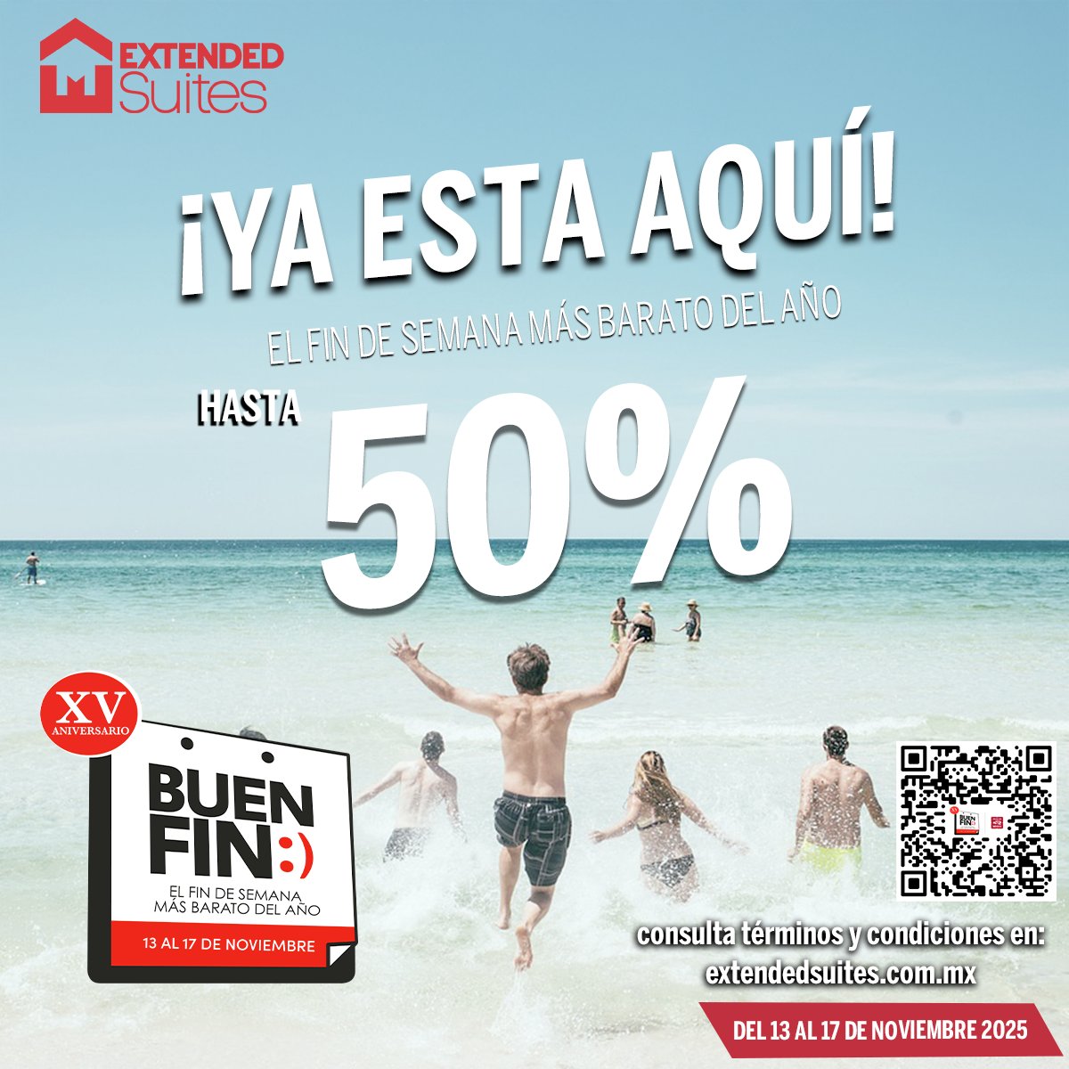 ExtendedSuites's tweet image. 🍁 Noviembre es del Buen Fin y Extended Suites tiene hasta 50% de descuento.
Aprovecha el fin de semana más barato del año y disfruta una escapada inolvidable.
📅 Del 12 al 18 de noviembre 2025.
#ExtendedSuites #BuenFin #Descuentos #HotelesMéxico #ViajaMás  #Promoción
