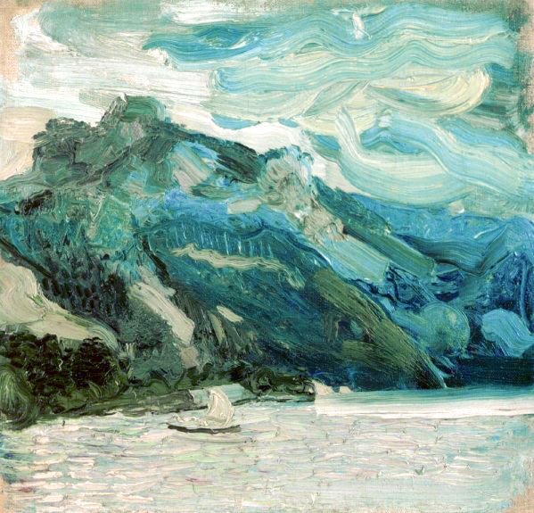 Lake Traunsee with the Schlafende Griechin mountain #artbots #gerstl