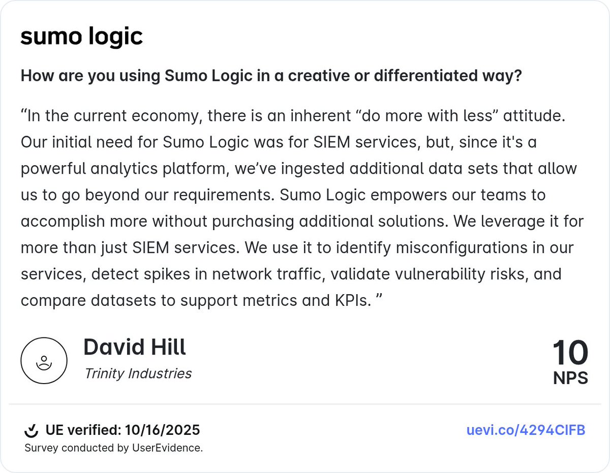 SumoLogic's tweet image. From detecting misconfigurations to validating vulnerabilities, teams are using Sumo Logic in innovative ways to enhance security and operational efficiency. 

See how one of our customers is doing just that.👇