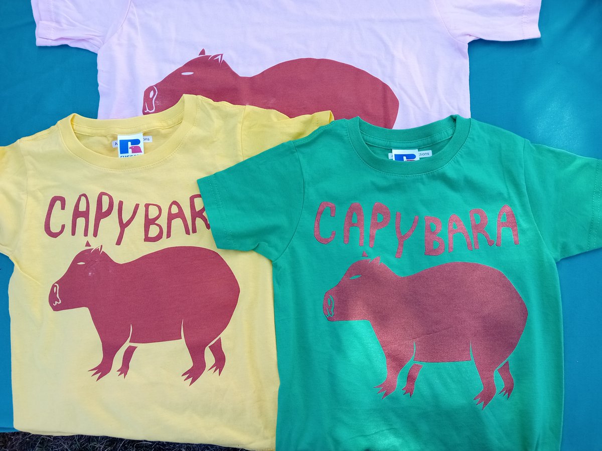 AxelinaPro's tweet image. These adorable Capybara T-shirts are handprinted and come in a variety of colours and sizes. They are available to buy from axelinaproductions.etsy.com #capybara #capybarasofinstagram #screenprinted #kawaiicapybara #kawaiifashion #trendytshirts #cutetshirts #htlmphour #smesupporthour