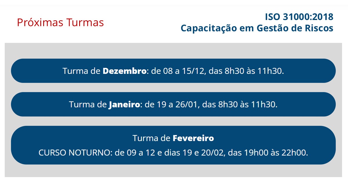QSPnet's tweet image. ISO 31000:2018 - 𝐂𝐚𝐩𝐚𝐜𝐢𝐭𝐚𝐜̧𝐚̃𝐨 𝐞𝐦 𝐆𝐞𝐬𝐭𝐚̃𝐨 𝐝𝐞 𝐑𝐢𝐬𝐜𝐨𝐬 *** iso31000.net/capacitacao-ge…
&apos;Certified ISO 31000 Risk Management Professional&apos;
#ISO31000 #GestãoDeRiscos #Certificacao #C31000 #riskmanagement
