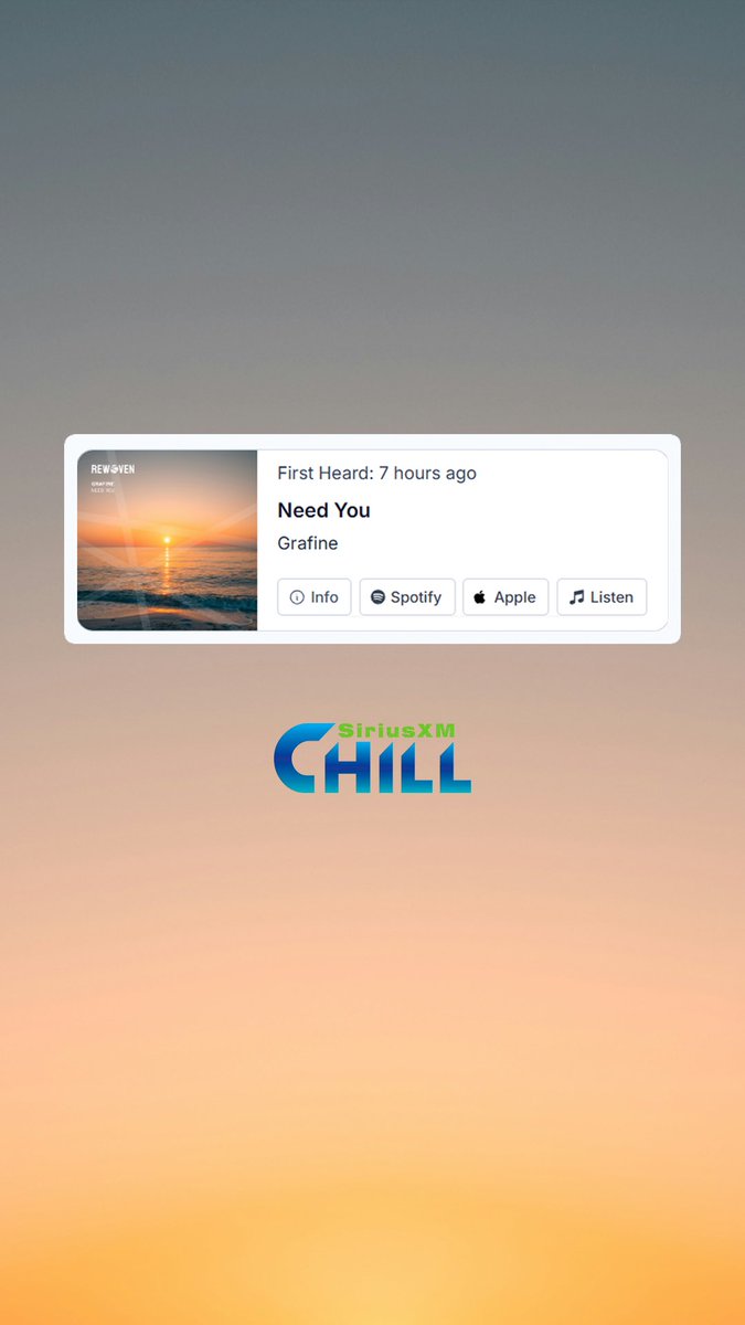 Once again, it’s time to show our gratitude to <a href="/siriusxmchill/">SiriusXM Chill</a> for their continued support of our releases. Grafine’s "Need You" was featured on air today! ❤️