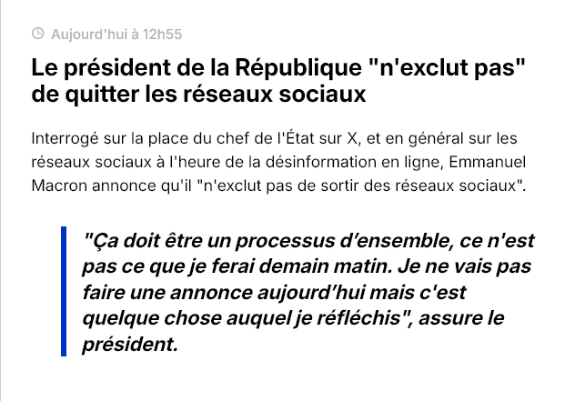 Outofnone1's tweet image. 🔴 ARLETTE INFO - Très secoué par le fait que les citoyens français puissent lui répondre directement et dénoncer ses fake-news, Emmanuel Macron n&apos;exclut pas de #HelloQuitteX et de se réfugier sur Bluesky. Notre envoyé spécial @bouliboulibouli est sur place.