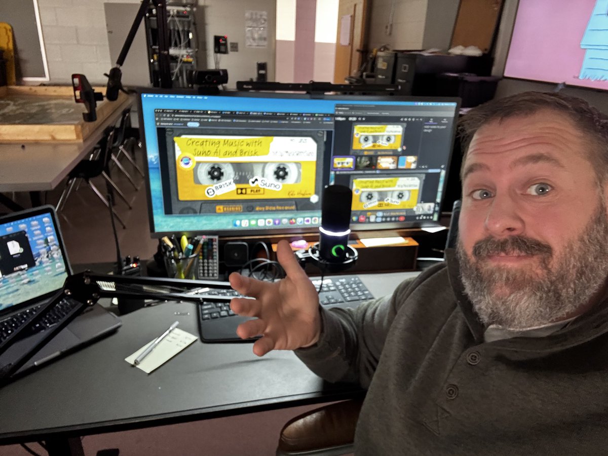 TechEdCC's tweet image. Great time talking about using @suno for creating songs that can be used in the classroom in random with @briskteaching to help develop lyrics at @HarnettCoSchool #TeachHarnett virtual conference.