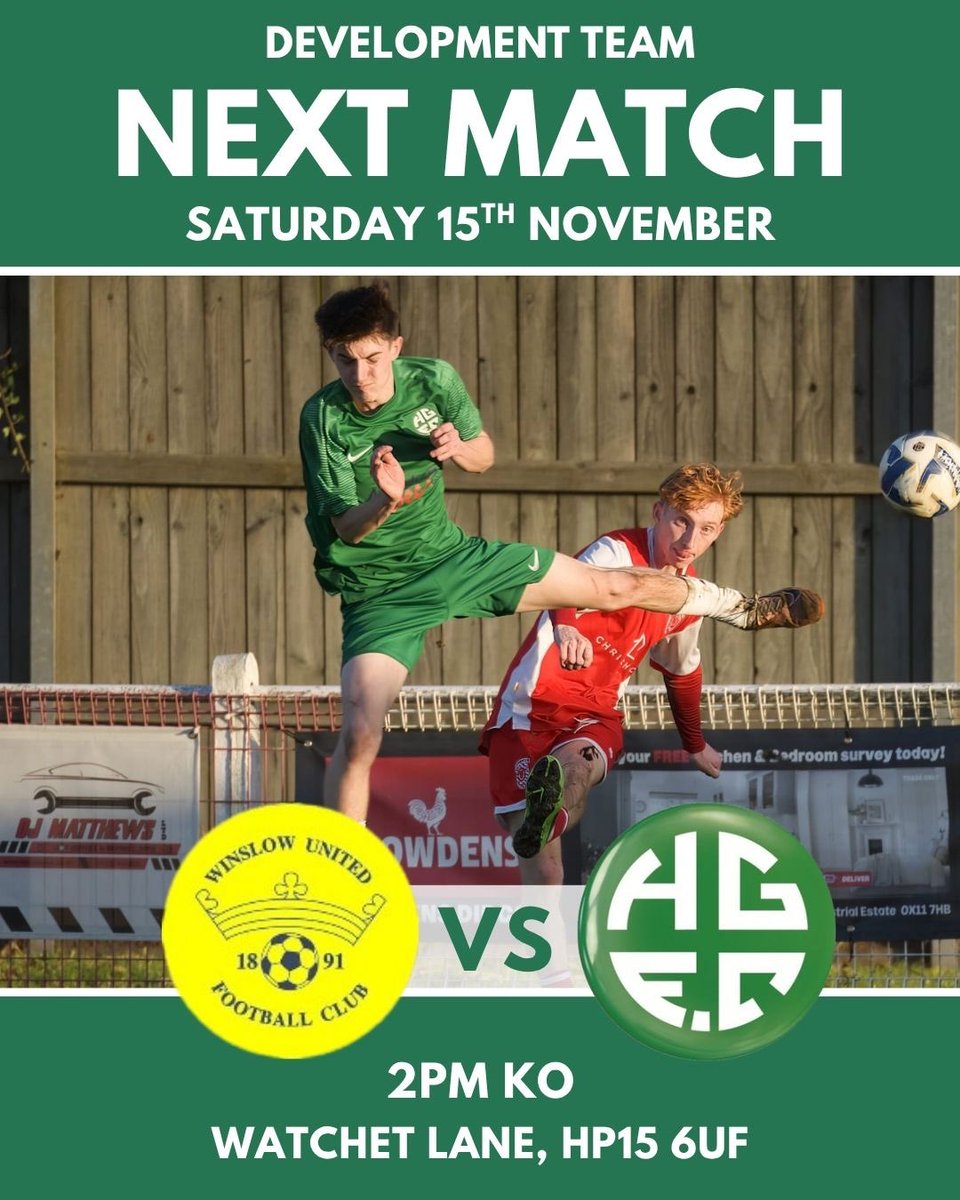 NEXT GAME: HOLMER GREEN DEVELOPMENT VS WINSLOW UNITED FC🔥

This weekend our Development Team face Winslow United FC, home at Holmer Green FC for a 2pm KO. 

Make sure to come along and show your support 💚