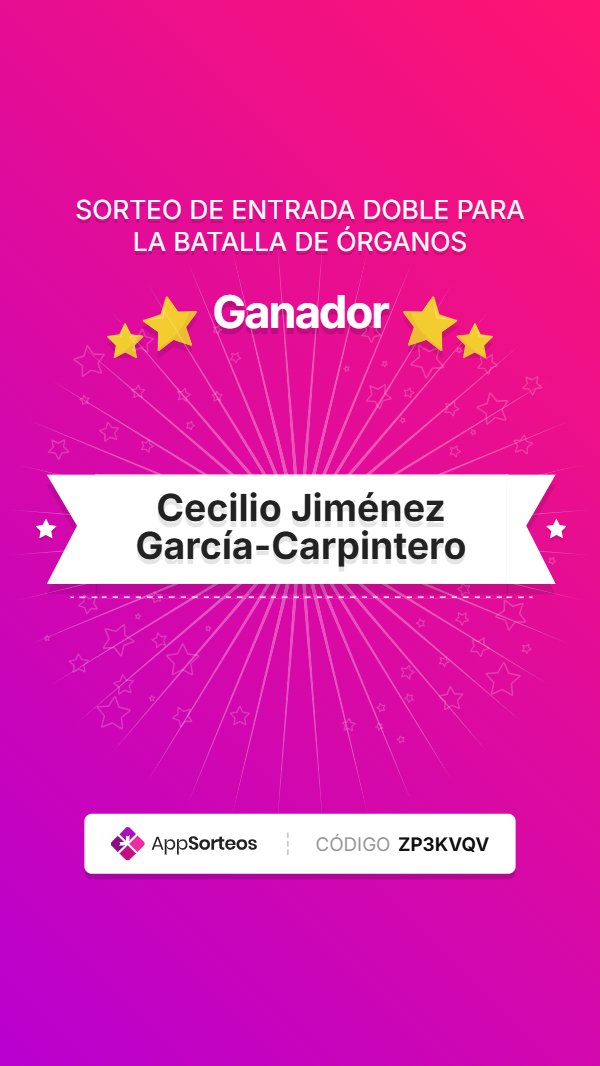 CirculoGreco's tweet photo. Ya tenemos ganador del sorteo de la entrada doble para la Batalla de Órganos de este sábado 15 de noviembre.   🎼🎶

¡¡Enhorabuena!! https://t.co/0Aafej5Bm2