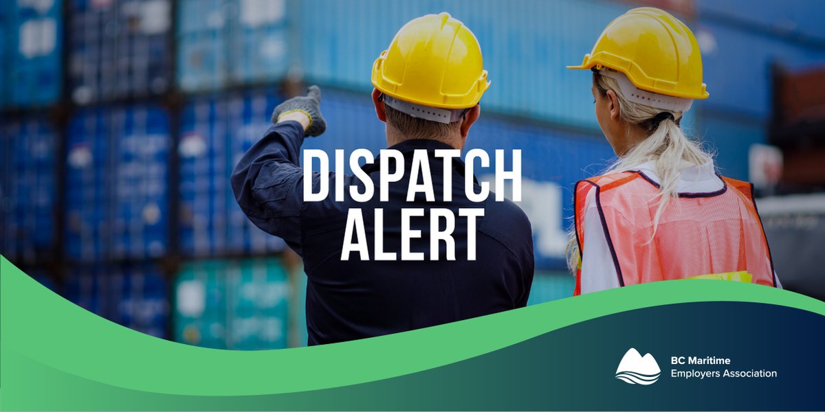 Dispatch Alert 🚨 Vancouver will be busy for todays 1630 Wed, Nov 12 shift. There is heavy demand for Topside, HLT &amp; LTD ratings. It will also be busy for the 0100 Thu, Nov 13 shift. Please declare your availability and plug in at the hall. <a href="/BC_Maritime/">BC Maritime Employers Association</a> <a href="/500Dispatch/">500 Dispatch</a>