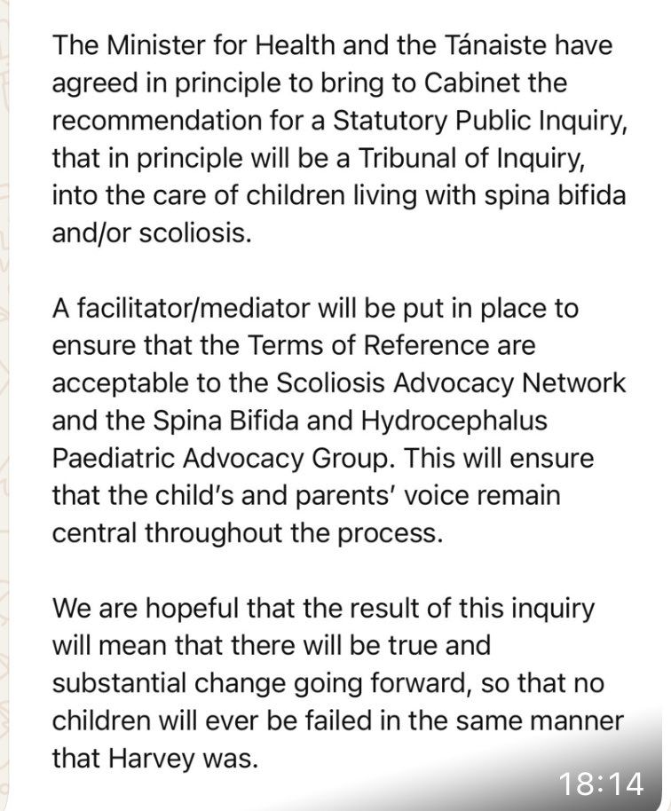 A long-overdue step forward. <a href="/SBH_PAG/">Spina Bifida & Hydrocephalus Paeds Advocacy#backus</a> 

A public statutory tribunal of inquiry into the care of children with scoliosis and/or spina bifida is finally on the horizon. 

Families have fought too long for truth and change - this must deliver both. 

No child should ever be failed
