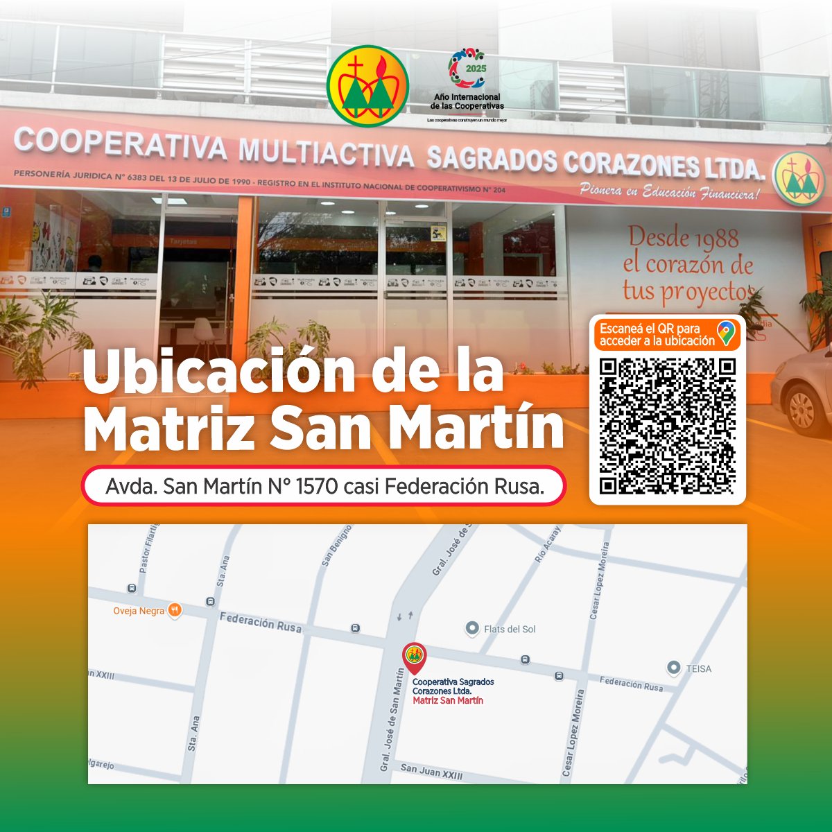 coopssccPy's tweet image. 📍 ¡Recordá nuestra ubicación!
La Matriz San Martín de la Cooperativa Sagrados Corazones Ltda. te espera en:
Avda. San Martín N°1570 casi Federación Rusa – Asunción

📞 Contactos:
+595 983 391 015 | +595 972 493 205

¡Acercate y realizá tus gestiones con nosotros! 🤝