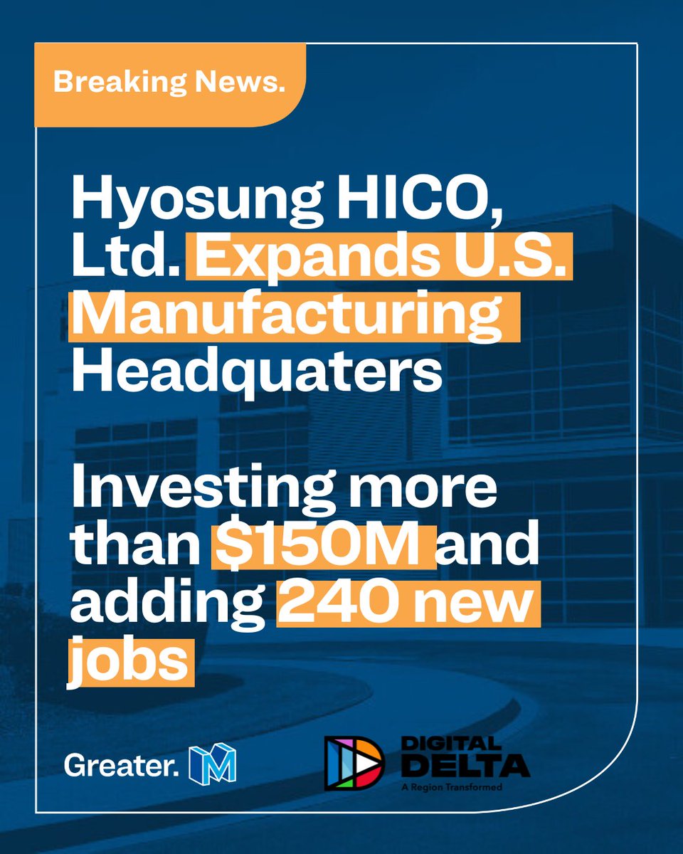Big news ⚡ Hyosung HICO is expanding its U.S. HQ in Memphis for the 2nd time in six months — proving our city’s power in advanced manufacturing &amp; innovation. <a href="/memphismoves/">Memphis Moves</a>