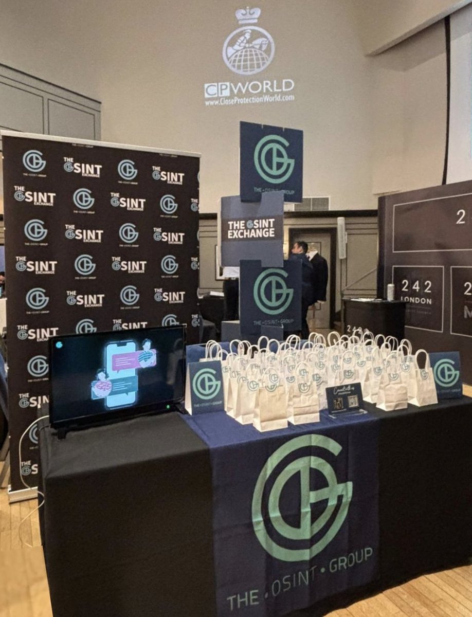 BenOwen42's tweet photo. What a fantastic day at CP World London!
The OSINT Group were proud to exhibit, host an OSINT presentation, & run an informative workshop, providing attendees practical insight into how OSINT can support close protection operations. https://t.co/EzjJPRS0Si #TOG #TheOSINTGroup https://t.co/w9pj2bRx9L