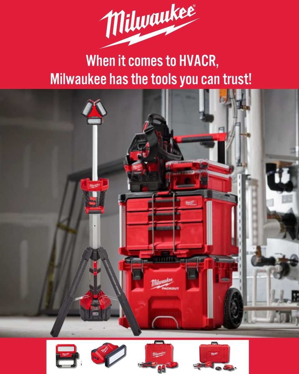 WCSHVACR's tweet image. When it comes to HVACR, you need tools you can trust! @MilwaukeeTool  has you covered with industry-leading Press Tools, PACKOUT™ storage solutions, and lighting—built to keep you efficient and job-site ready. #HVACR #MilwaukeeTool #PressTools #PACKOUT #JobsiteLighting