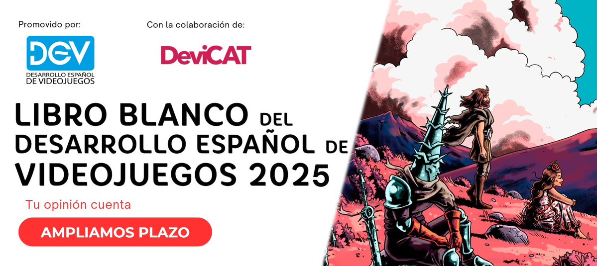 dev_es's tweet image. 🔵 ¿Quieres contribuir al #LibroBlancoDEV 2025?

Tu estudio es clave para reflejar el estado de la industria del #videojuego en España

Tienes hasta el 18 de noviembre para participar

ES: ls5.gabinetceres.com/index.php/6852…
CAT: ls5.gabinetceres.com/index.php/6852…