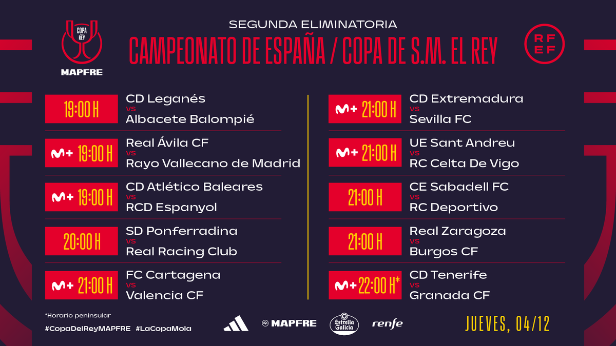 ⏰ Horaris de la Copa del Rei:

🔴⚫️ <a href="/cdnumancia/">CD Numancia</a> 🆚 <a href="/RCD_Mallorca/">RCD Mallorca</a> 
DIMARTS 2 de desembre a les 19.00 h

⚪️🔵 <a href="/atleticbalears/">Atlético Baleares</a> 🆚 <a href="/RCDEspanyol/">RCD Espanyol de Barcelona</a> 
DIJOUS 4 de desembre a les 19:00 h