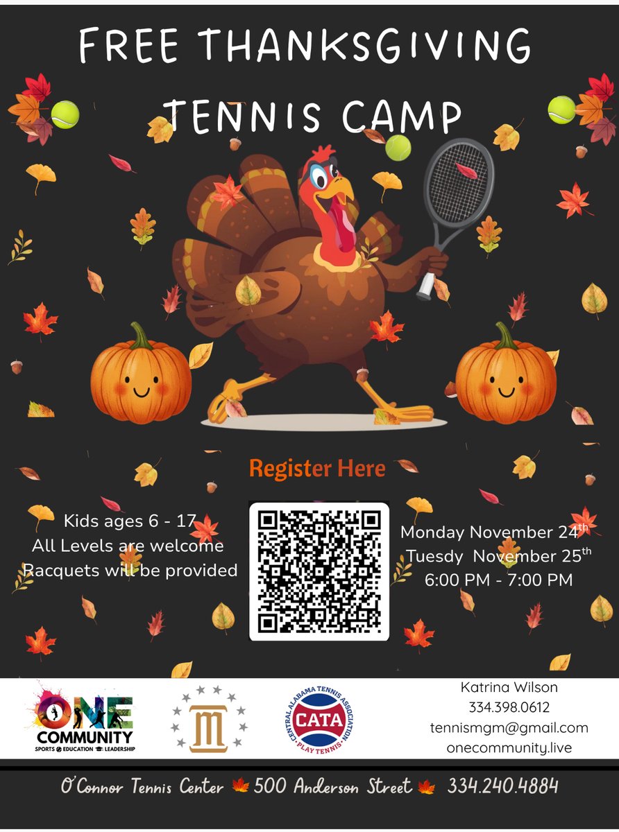 montgcitypandr's tweet image. FREE Thanksgiving Tennis Camp for Kids! 🦃

Looking for a fun and active way for your kids to spend Thanksgiving break? Join us at the O&apos;Connor Tennis Center for a FREE Tennis Camp for children ages 6–17!

#funinmgm #ourmgm #ServingUpThanksgiving