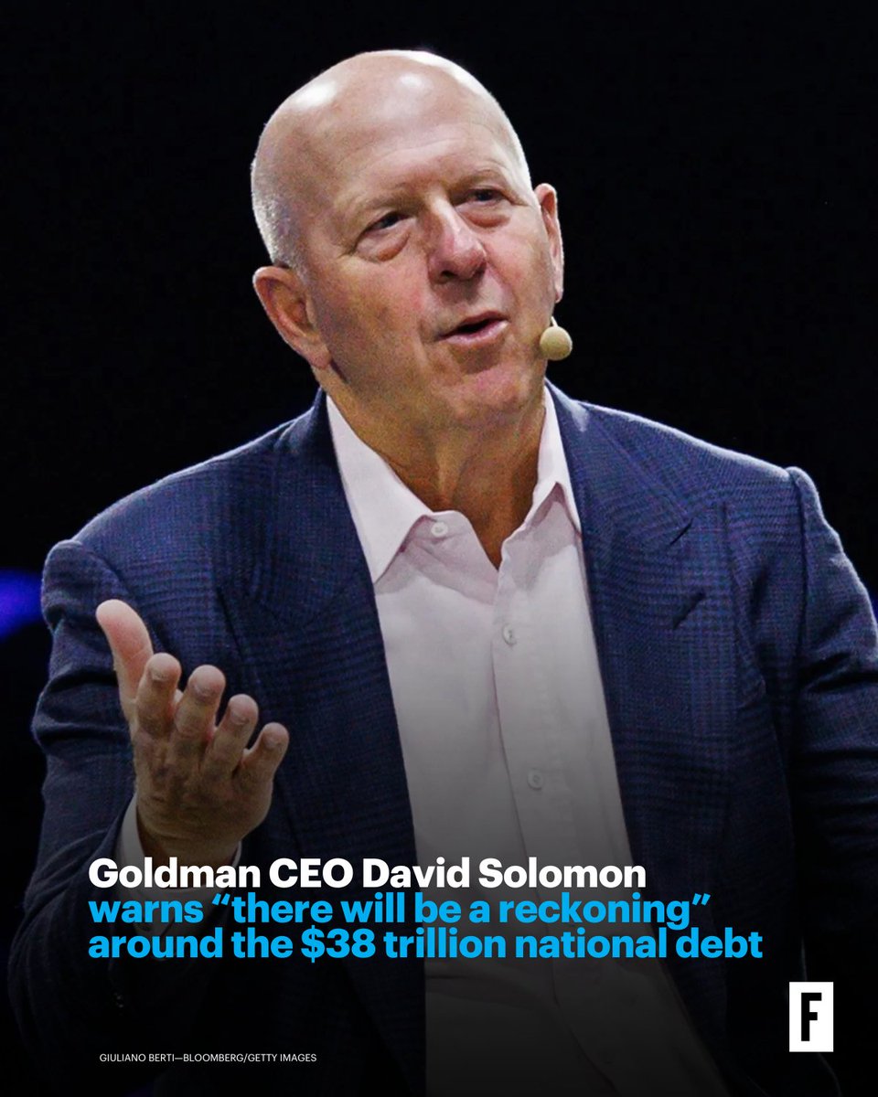 Goldman Sachs CEO David Solomon has issued a stark warning regarding the soaring U.S. national debt, stating that if the current fiscal path continues without a significant increase in economic expansion, “there will be a reckoning on this.” trib.al/FZuGeCC